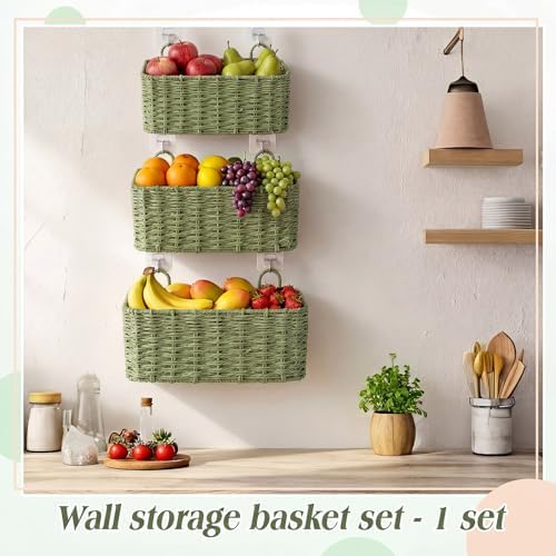 3 Pcs Wall Hanging Baskets, Sage Green, Paper Cord - Image 5