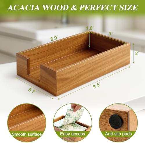 Acacia Wood Paper Hand Guest Towel Holder Tray - Image 6