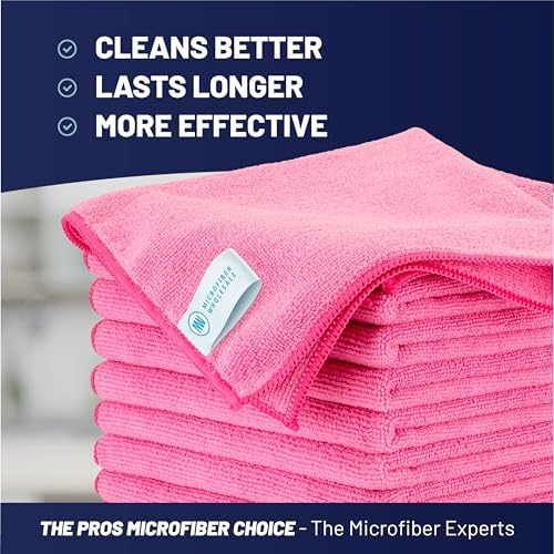 MW Pro Pink Microfiber Cleaning Cloths – 12 Pack, Interiors & Home – Stays Pink - Image 2