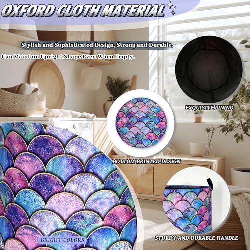 Mermaid Scales Laundry Basket Oxford Cloth Foldable Hamper 18.9x16.5 Inch - Image 6