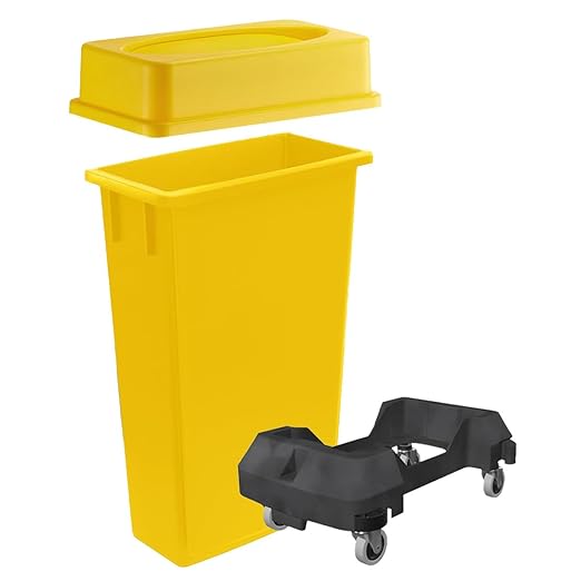3 pack 23 Gallon Waste Bin with Lid & Dolly, Heavy-Duty Trash Can, Slim Rectangular Garbage Bin, Durable Waste Container, Recycling Bin, Plastic Wastebasket for Kitchen, Garage, Restaurants, Office