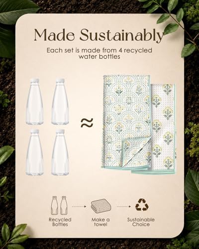 Miss Adola Reversible Microfiber Kitchen Towels Set of 2, Vintage Block - Image 2