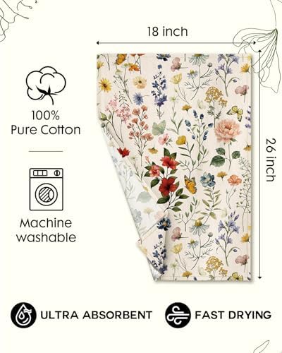 Miss Adola 150GSM Flour Sack Kitchen Towels Set of 2, Vintage Flower - Image 5