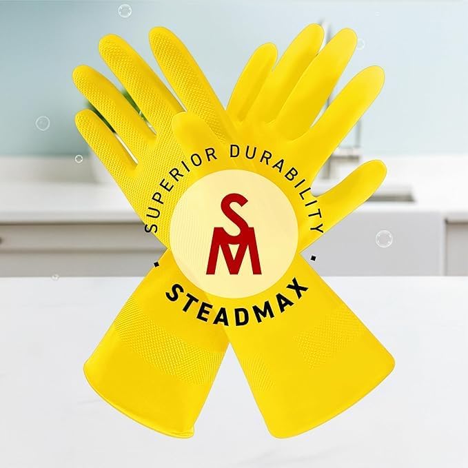 SteadMax 3 Pairs Cleaning Gloves, Reusable Natural Rubber Dish Gloves, Non-Slip - Image 7