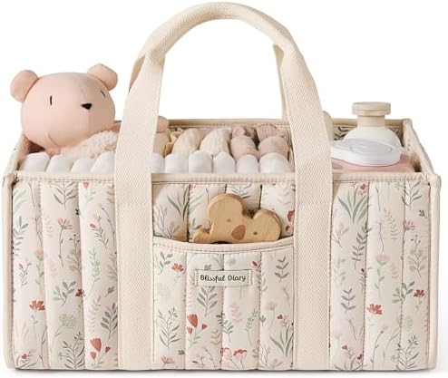 Blissful Diary Floral Diaper Caddy Organizer, Storage Basket, Floral Beige by BlissfulDiary