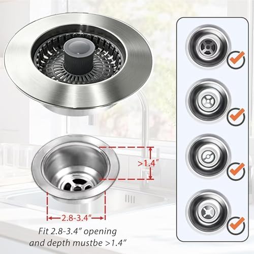 Anlige Kitchen Sink Drain Strainer, 3 in 1 Pop Up Kitchen Sink Stopper - Image 2