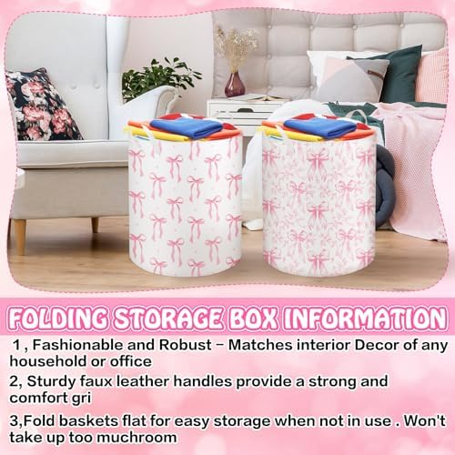 CroBlissful 2 Pcs Pink Bow Laundry Basket Coquette Storage Basket - Image 5