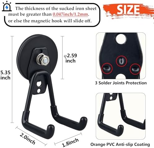ULIBERMAGNET Heavy Duty Magnetic Garage Hooks, 4 Pack Strong Large Magnet Hook - Image 3