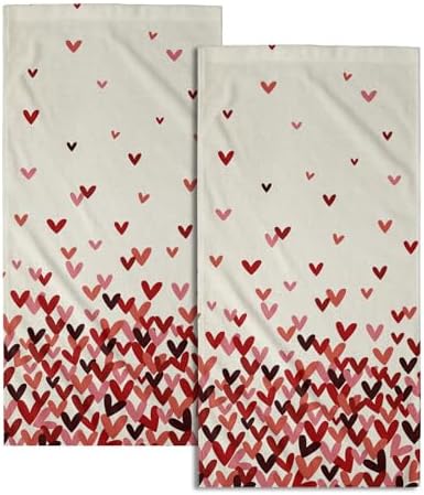 Pink Red Love Heart Hand Towels Pack of 2 Happy Valentine's Day Fingertip by Granbey
