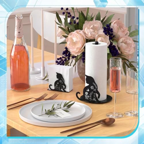 Havawish 2 Pcs Cat Paper Towel Holder Set Black Cat Countertop Kitchen Decor - Image 2