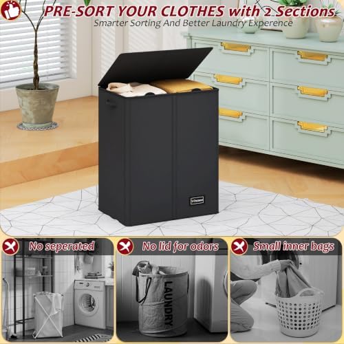 135L Laundry Hamper 2 Section, Large Laundry Hamper - Image 3