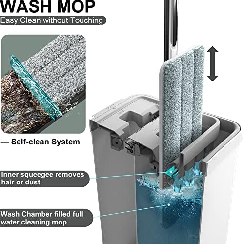 BOSHENG Mop and Bucket with Wringer Set, Flat Floor Mop and Bucket, with 3 - Image 2