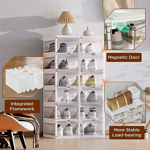 ANTBOX Collapsible Shoe Boxes Clear Plastic Stackable, Quick Setup Drop Front - Image 6