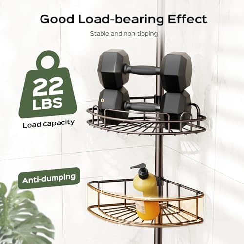 HAMITOR Corner Bathroom Organizer, 4-Tier Tension Pole Shower Caddy - Image 6