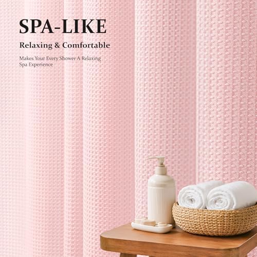 Dynamene Stall Waffle Shower Curtain 256 GSM Heavy Fabric 54x78 Pink - Image 3