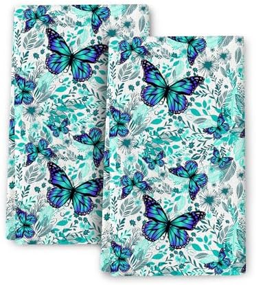 Butterfly Green Kitchen Towels Decorative Set of 2 Cute Tea Towel by Wovoto