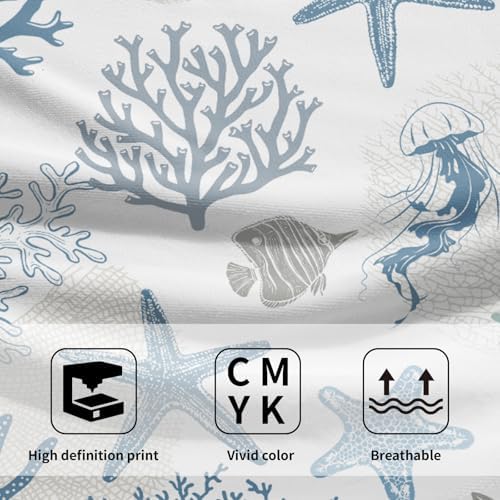 Nautical Blue Bathroom Hand Towels 2 Pack 14"x28" Sea Coral Starfish Kitchen - Image 3