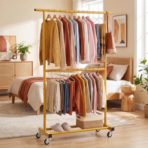 Sywhitta Double Rod Metal Clothing Garment Rack on Wheels - Image 2