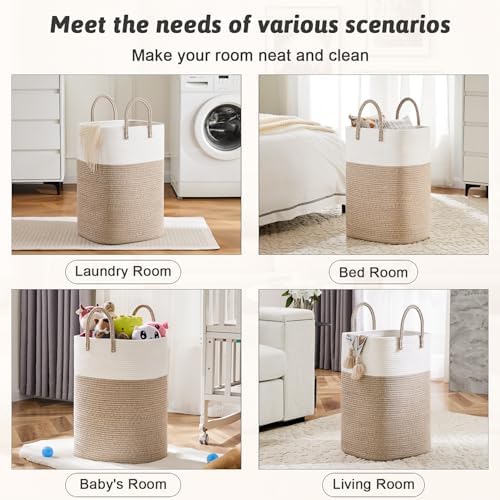 Laundry Basket, Woven Cotton Rope Laundry Hamper, Versatile Storage - Image 5