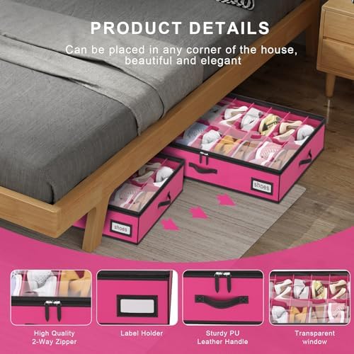 homyfort Shoe Organizer Under Bed, Fits 32 Pairs, Under bed Shoe Storage Boxes - Image 3