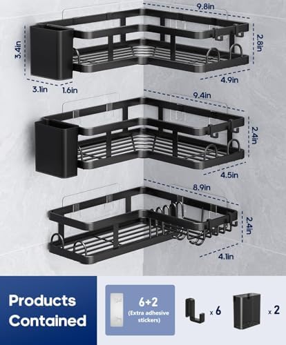 3 Pack Corner Shower Shelves, Rustproof Shower Organizer Caddy - Image 7