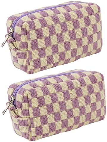 2 Pcs Checkered Cosmetic Bags for Women, Small Makeup Pouches by SxoSyo