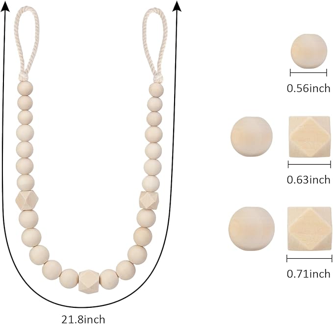 KLOGTSIND Wood Bead Curtain Tiebacks, 2 Pack Curtain Tie Backs - Image 2