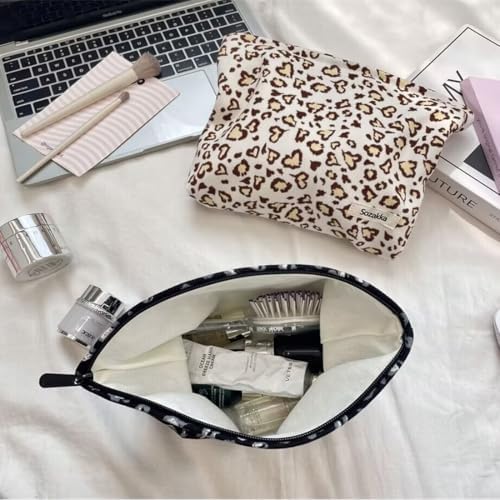 SxoSyo Leopard Makeup Bags, Corduroy Cosmetic Pouch Large Purse - Image 4