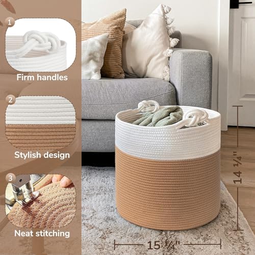 Goodpick Cotton Rope Storage Basket, 15 x 14.2 Inches Jute Woven Basket - Image 3