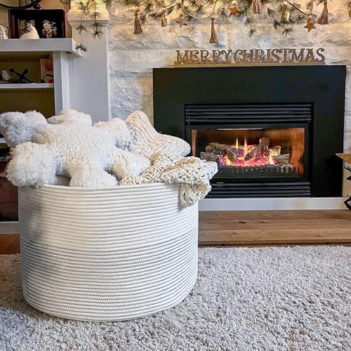 INDRESSME XXXLarge Woven Rope Blanket Basket Living Room White - Image 2