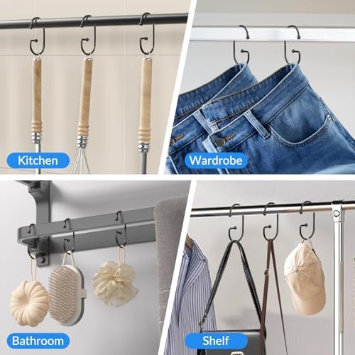 OEH Shower Curtain Hooks, Durable G Shape Black Shower Curtain Hooks Rust Proof - Image 7