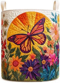 Quilted Laundry Basket with Handles, Boho Floral Quilted Storage Hamper by Unknown