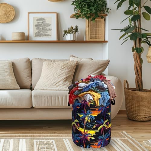 Palm Trees Laundry Basket Oxford Cloth Foldable Hamper 18.9x16.5 Inch - Image 2