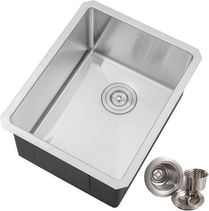 16 in. x 20 in. x 10 in. 16-Gauge Stainless Steel Undermount Single Bowl Bar Prep Kitchen Sink with Strainer
