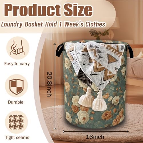 Vintage Rose Flower Laundry Hamper, Retro Floral Collapsible Laundry Baskets - Image 2