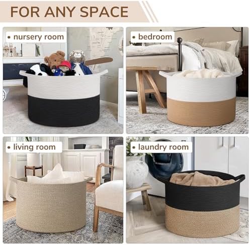 INDRESSME 115L Extra Large Woven Rope Blanket Basket Living Room, Mix Black - Image 4