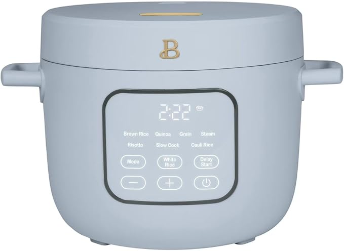 Beautiful 14-Cup Electric Rice & Grain Cooker, Ceramic Nonstick, 8 Presets, Slow Cook, Steamer Tray (Cornflower Blue)
