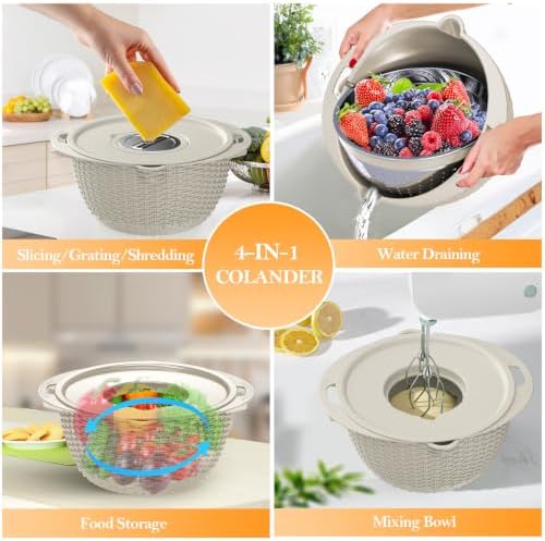4-1 Colander with Bowl Set, Food Strainers and Colanders, Fruit Washing Bowl - Image 6