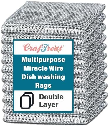 CrafTreat Non Scratch Wire Dishwashing Rag, 10 Pack Double Layer Reusable Wire by CrafTreat