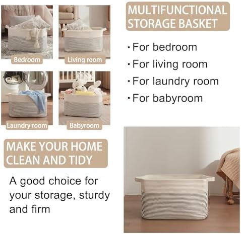 OIAHOMY Large Blanket Basket, 65L Cotton Rope Woven Laundry Basket, Toy Bin - Image 4