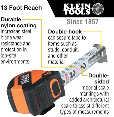 Klein Tools 9516 Tape Measure, 16-Foot Compact Double-Hook Imperial Measuring - Image 2