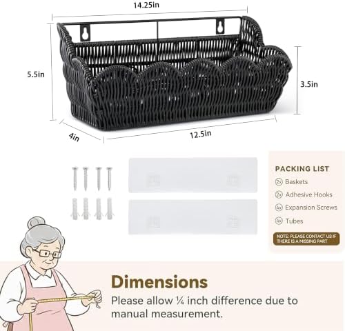 2 Pack Adhesive Plastic Wicker Hanging Storage Basket Scalloped Edge - Image 3
