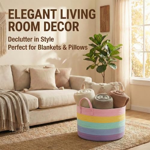JMvicyroam 65L Extra Large Machine Washable Cotton Rope Blanket Basket - Image 2