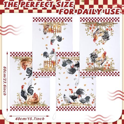 Sunnyray 6 Pcs Farmhouse Rooster Kitchen Towels Dish Cloths - Image 3