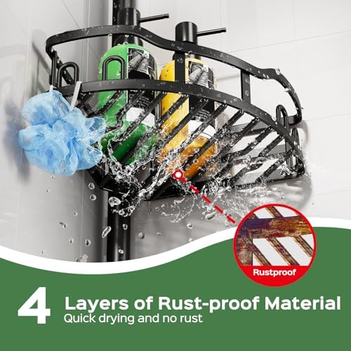 HAMITOR Shower Caddy Tension Pole: Rustproof Quick Install Standing Corner - Image 2