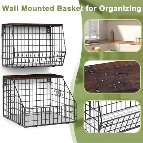Fruit and Vegetable storage, 2 Set Wall Mounted Wire Baskets, Fruit Basket - Image 2