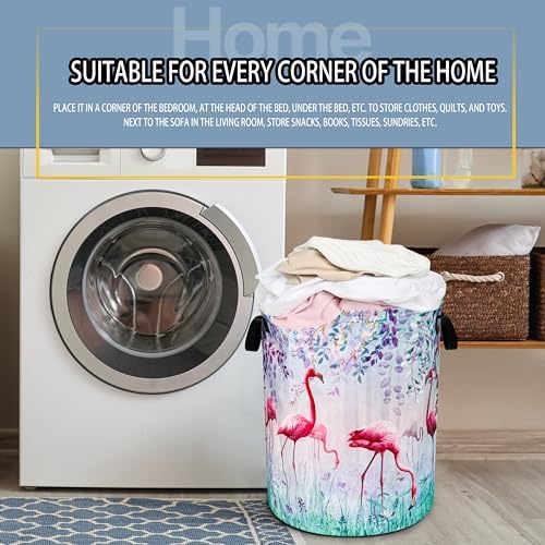 Flamingo Flowers Laundry Basket Foldable Waterproof Hamper 18.9 x 16.5 Inch - Image 7
