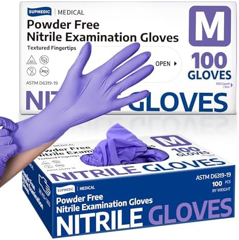 Supmedic Medical Soft Max Nitrile Disposable Gloves Powder-Free, Violet 100 by Supmedic