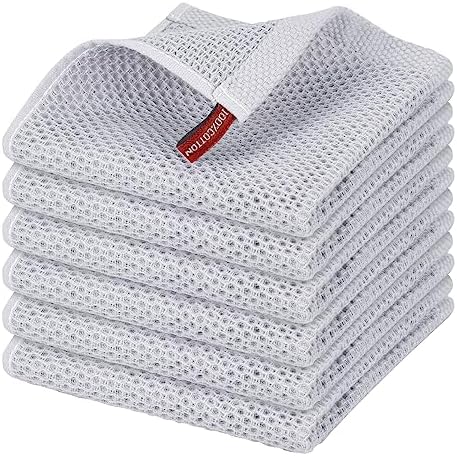Nialnant 100% Cotton Cleaning Rags, 6 Pack Waffle Weave Dish Cloths, Super by Nialnant