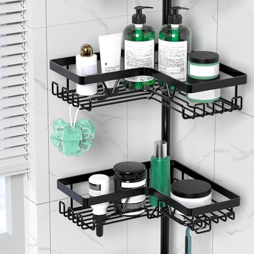 DAOYA Corner Shower Caddy Tension Pole 4 Tier Shower Caddy Organizer Black - Image 3